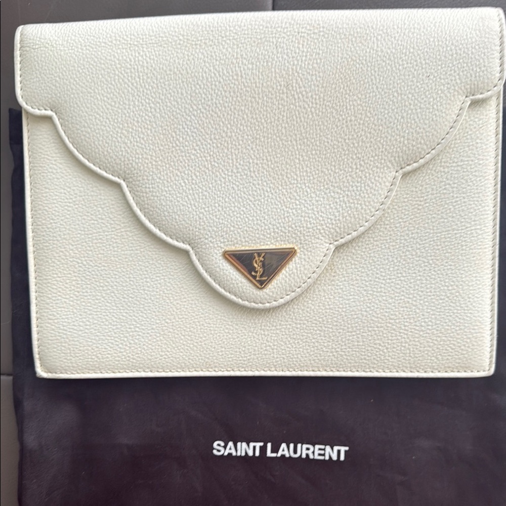 Saint Laurent Cream Clutch with Scalloped Flap